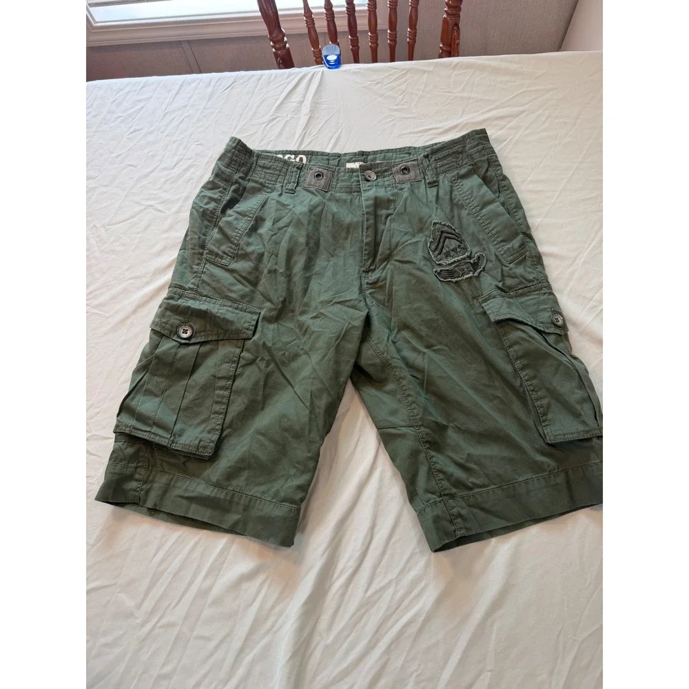 DKNY Jeans Mens 30 Olive Green Cargo Shorts Military Patch Utility Cotton Twill